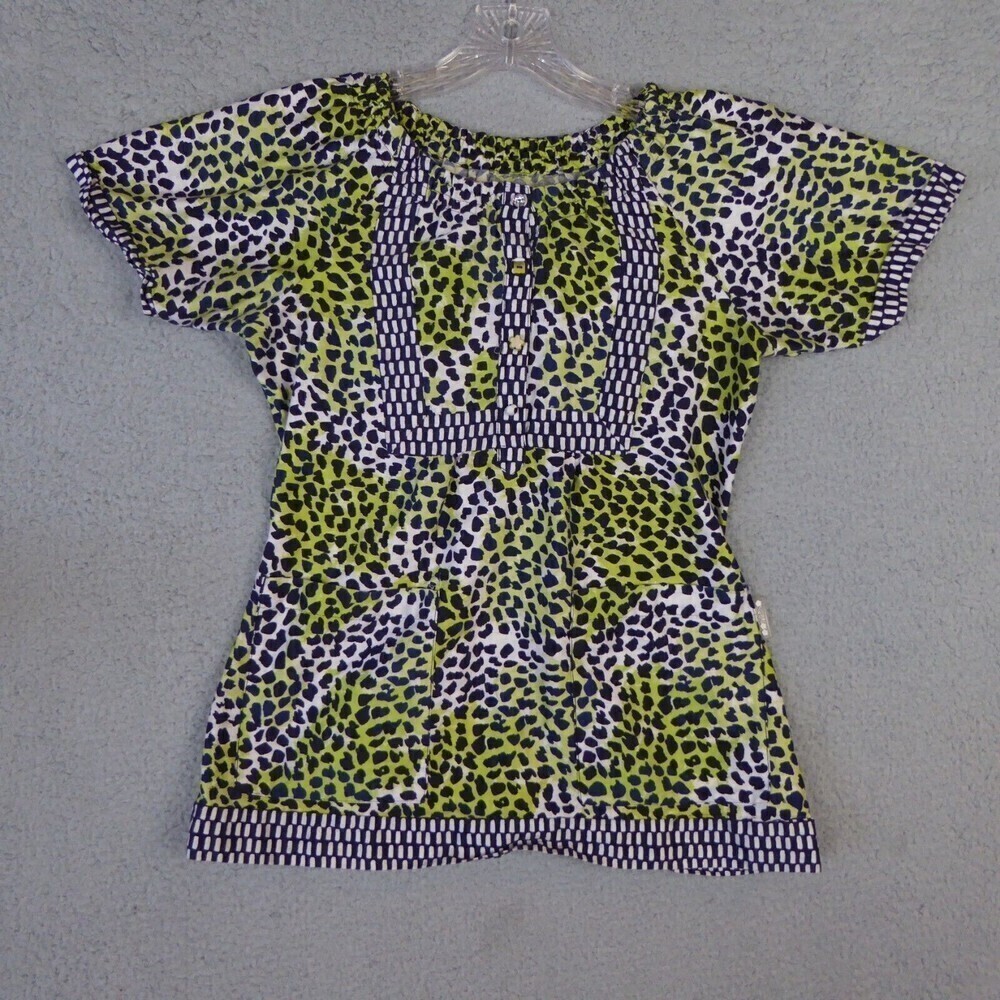Koi Scrub Top Women's Small Green Animal Print Kathy Peterson Bella Pockets Boho